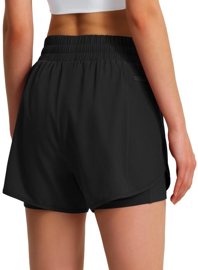 Ksmien Women's Running Shorts Quick Dry Lightweight Athletic Workout Shorts with Liner Phone Pockets Black - Image 2